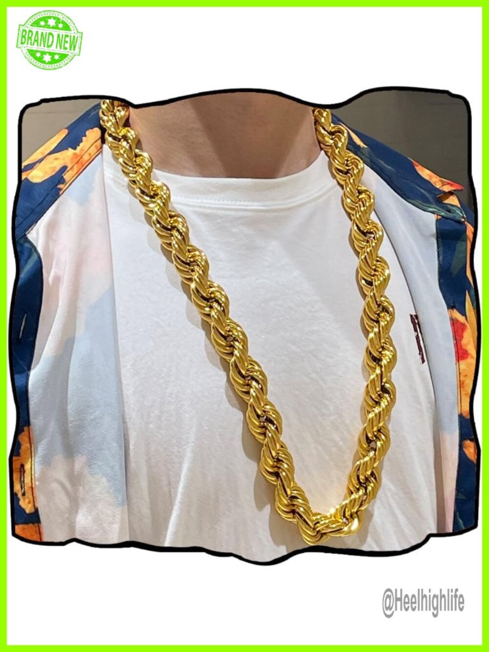 24K Gold Plated Rope Chain Necklace Hip Hop Lobster Clasp 30mm Thick